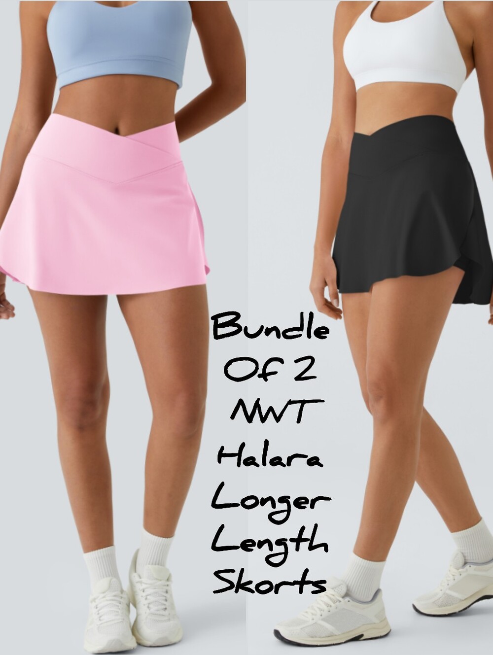 (2) NEW Halara Longer Length Crossover Active Skort Nosegay Pink Black Sz L NWT